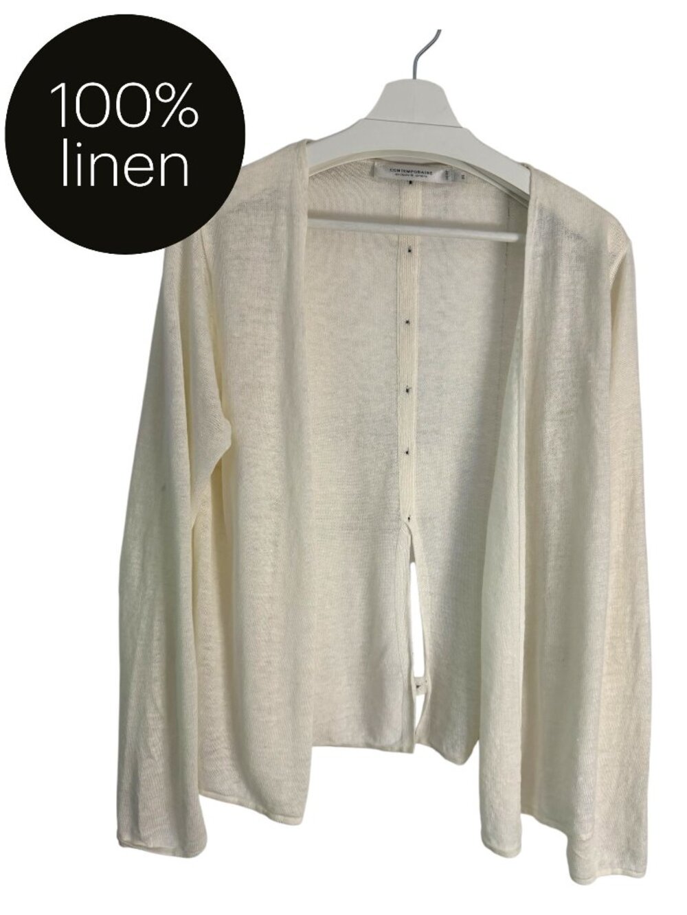 CONTEMPORAINE Off White Linen Cardigan Open Front Button Back size L